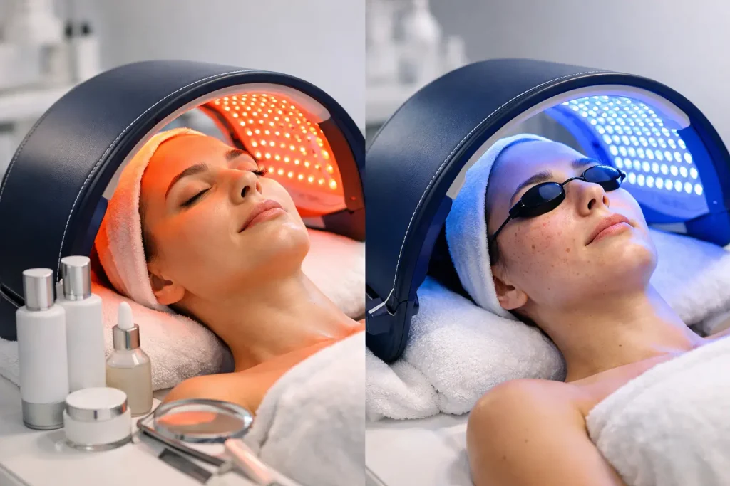 LED Therapy for Acne Versus Blue Light